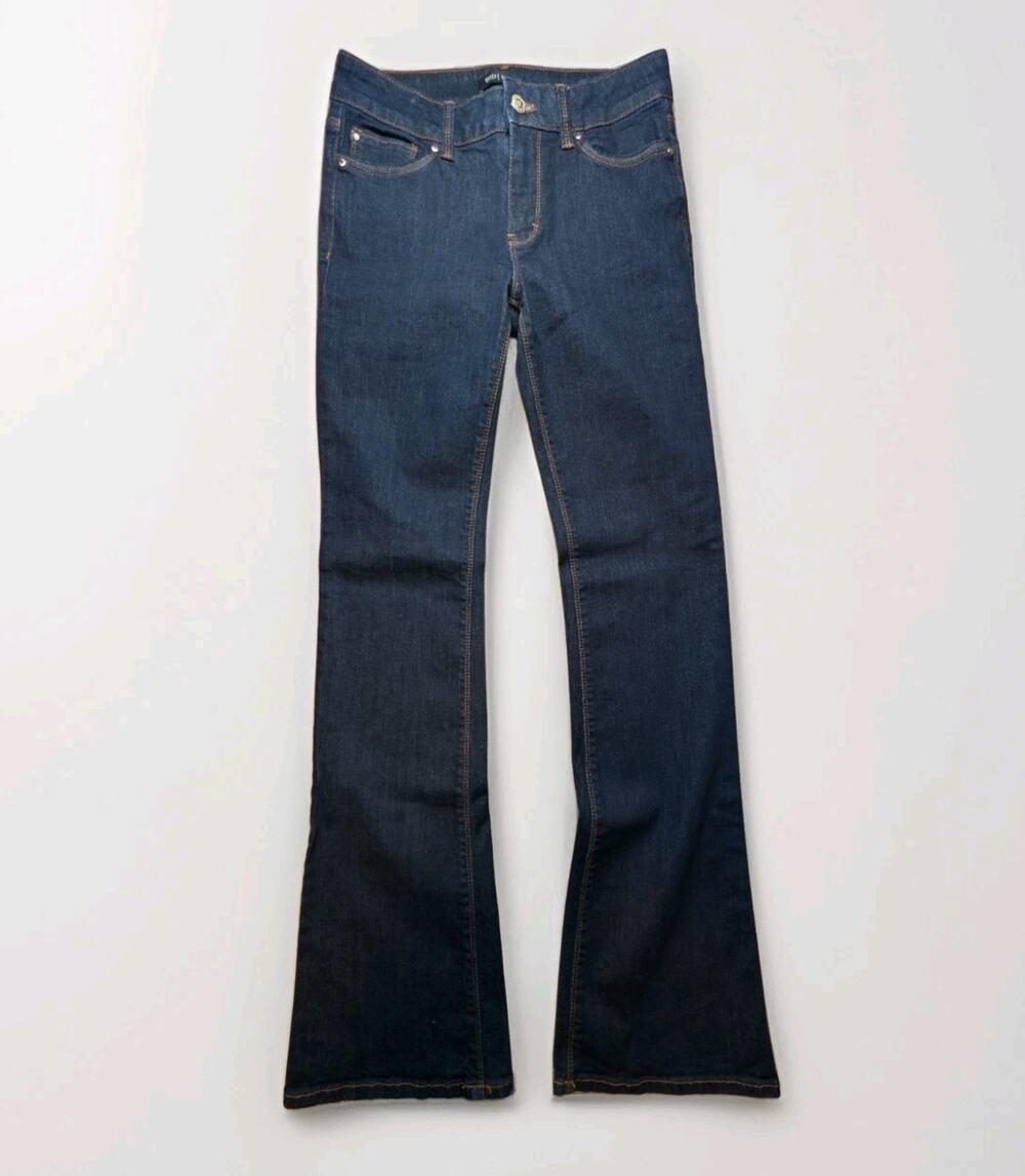 White House Black Market Skinny Flare Jeans Flat Front Dark Wash Size 2